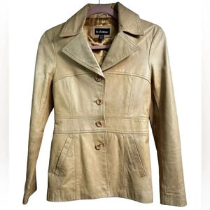 Le Château vintage leather jacket,  XS, tan, buttons